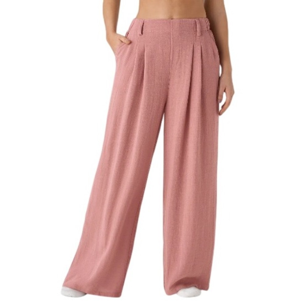 Halara XS High Waisted Wide Leg Flowy Palazzo Linen-Feel Pants in Rosette NWT